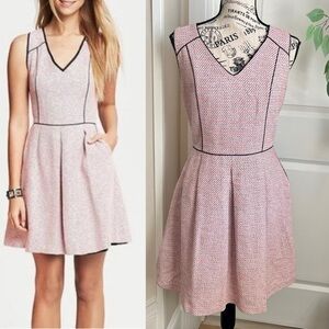 Banana Republic Piped Tweed Fit & Flare Dress Pink Sz 4
